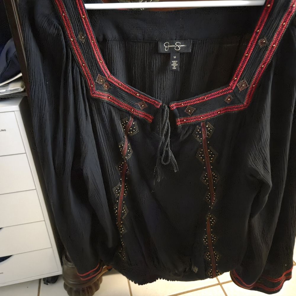 Jessica Simpson Black Blouse with Red Trim